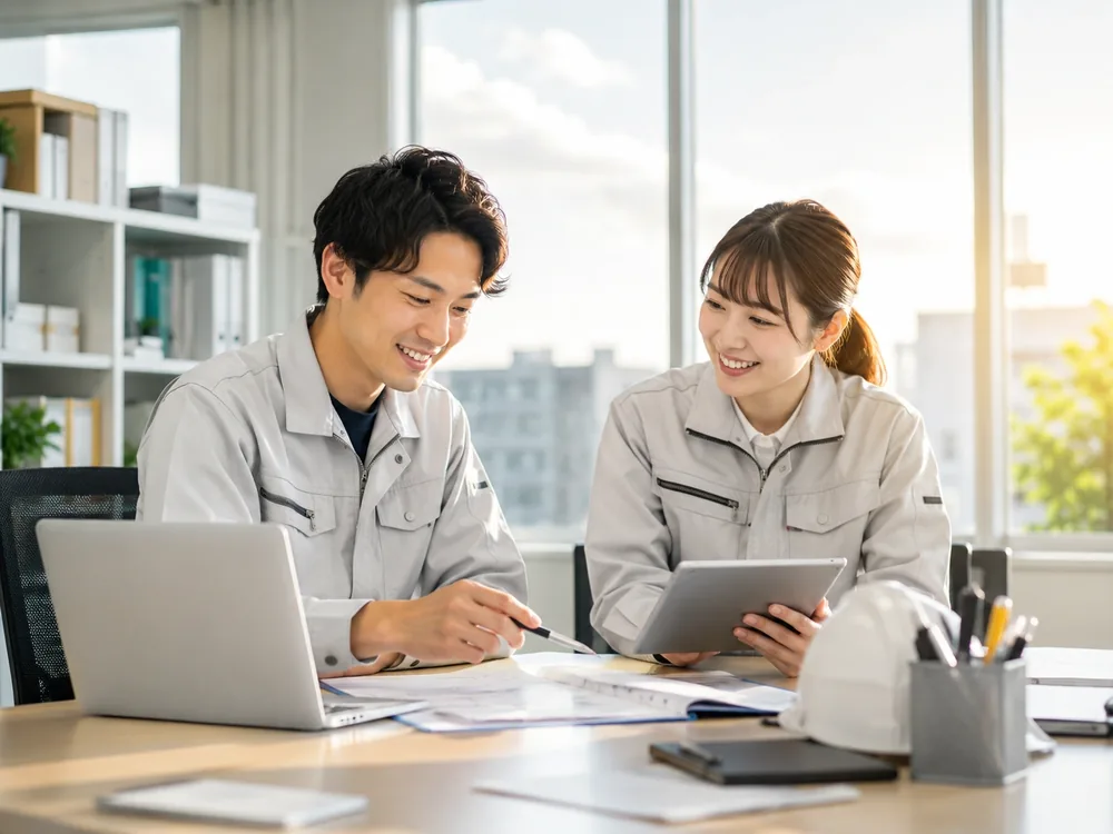 事務所で書類を整理する社員